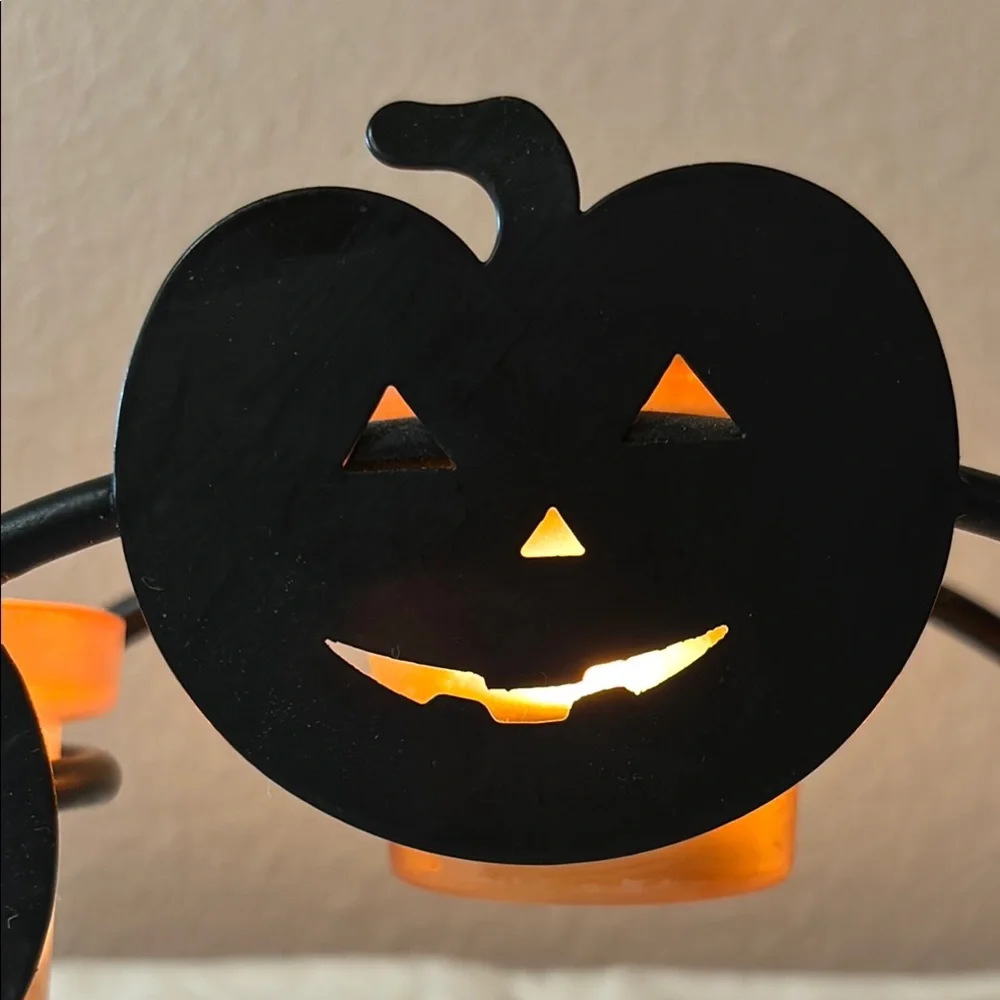 Halloween Pumpkin Metal Votive Candle Holder - Black and Orange